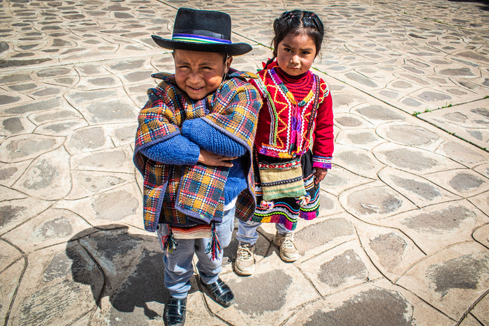 Andean children in traditional dress